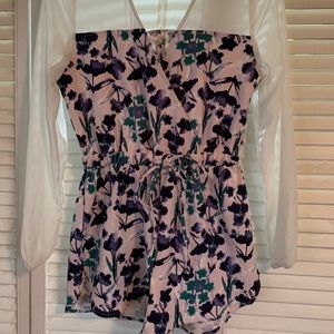 Floral romper with sheer neckline/sleeves